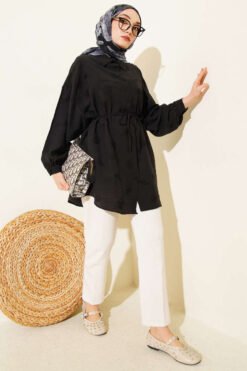 Vue alternative de Low Shoulder Tie Belt Shirt Black