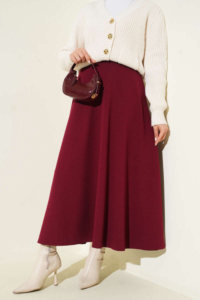 Plain Flared Skirt Plum بالجملة skirt - Hicabistan مصنع تركيا