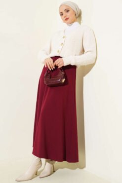 Plain Flared Skirt Plum بالجملة skirt view 2 - Hicabistan مصنع تركيا