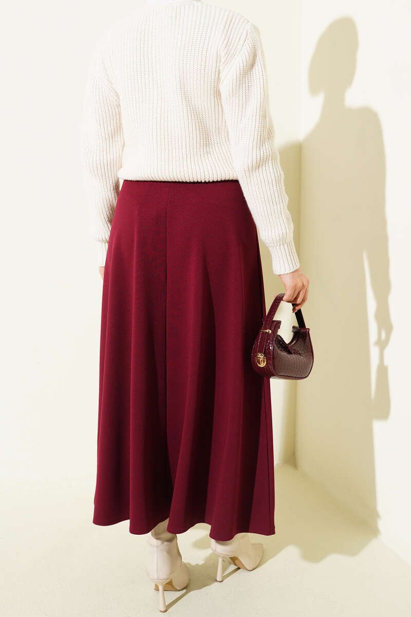 Plain Flared Skirt Plum بالجملة skirt view 3 - Hicabistan مصنع تركيا