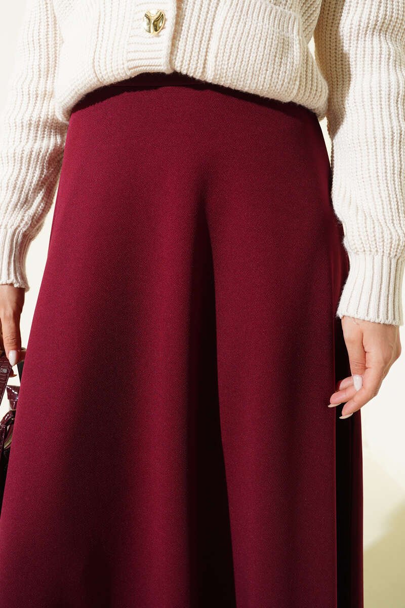 Plain Flared Skirt Plum بالجملة skirt view 4 - Hicabistan مصنع تركيا