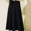 Plain Flared Skirt Black all'ingrosso skirt view 3 - Hicabistan fabbrica Turchia