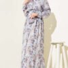 Multicolored Floral Pattern Full-Length Button Dress Lilac