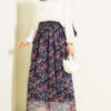 Marbled Floral Tulle Skirt Navy Blue بالجملة skirt view 2 - Hicabistan مصنع تركيا