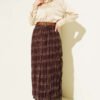 Checkered Wrinkled Chiffon Skirt Brown wholesale skirt view 2 - Hicabistan Turkey factory