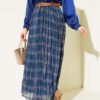 Checkered Wrinkled Chiffon Skirt Navy Blue Großhandel skirt - Hicabistan Türkei Fabrik