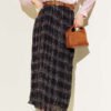 Checkered Wrinkled Chiffon Skirt Black al por mayor skirt - Hicabistan fábrica Turquía