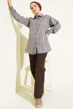 Vue alternative de Plaid Stone-Embellished Shirt Grey
