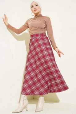 Alternatieve weergave van Plaid Patterned Zippered Skirt Burgundy