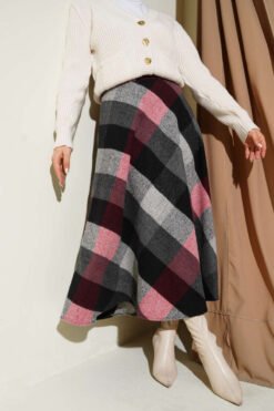 Checked Pattern Zip Wool Skirt Anthracite