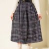 Checked Pattern Belted Skirt Navy Blue