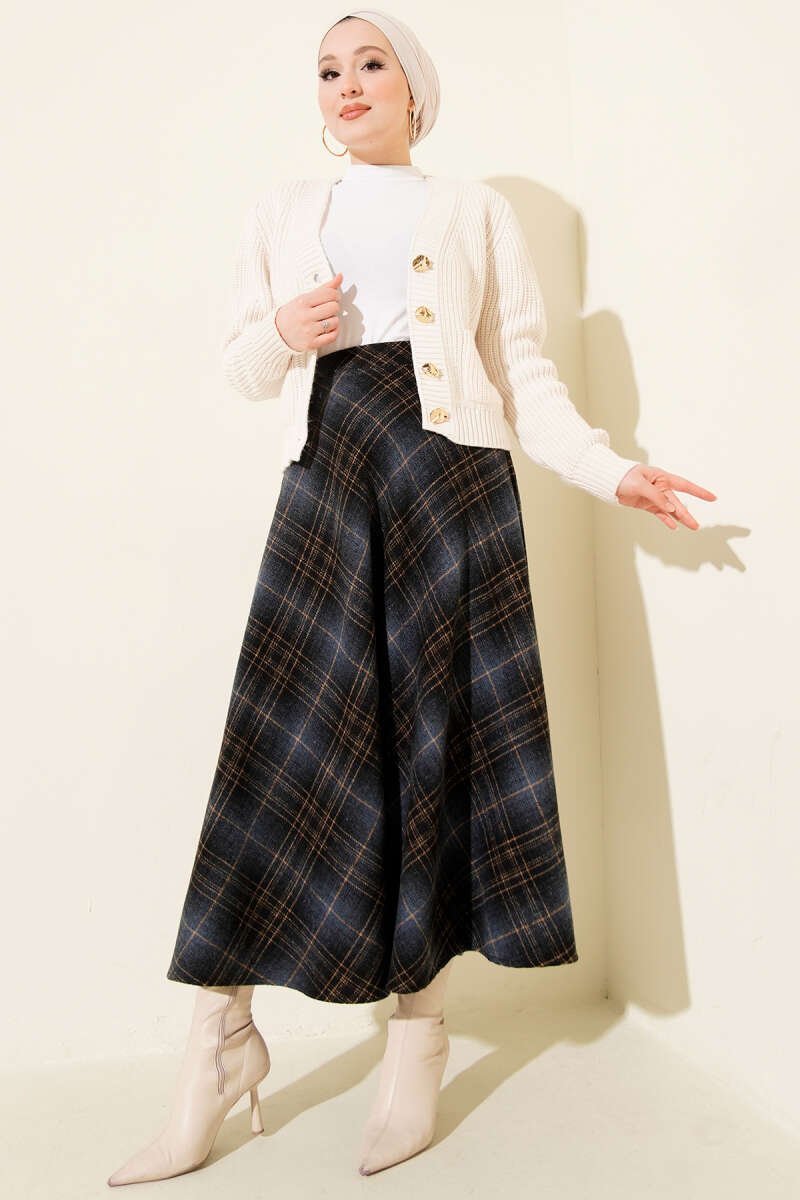 Plaid Flared Wool Skirt en gros skirt view 2 - Hicabistan usine Turquie