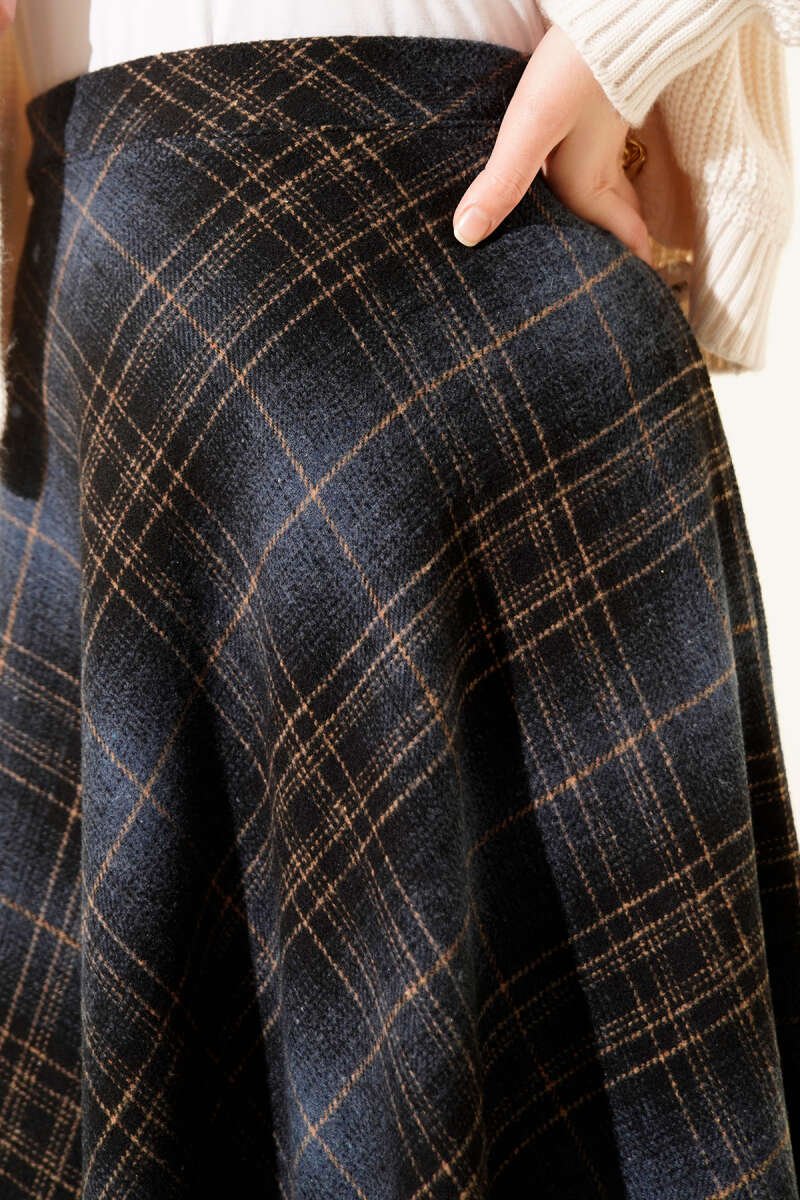 Plaid Flared Wool Skirt en gros skirt view 4 - Hicabistan usine Turquie