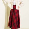 Plaid Flared Wool Skirt Red en gros skirt view 2 - Hicabistan usine Turquie