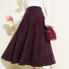 Plaid Flared Wool Skirt Plum