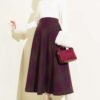 Plaid Flared Wool Skirt Plum en gros skirt view 2 - Hicabistan usine Turquie