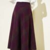 Plaid Flared Wool Skirt Plum en gros skirt view 3 - Hicabistan usine Turquie