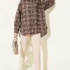 Checkered Oversized Shirt Brown al por mayor shirt view 2 - Hicabistan fábrica Turquía
