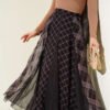 Plaid Chiffon Flared Skirt Black