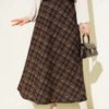 Gingham Elastic Waist Flared Skirt Brown