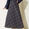 Gingham Elastic Waist Flared Skirt Navy Blue wholesale skirt - Hicabistan Turkey factory