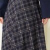Gingham Elastic Waist Flared Skirt Navy Blue wholesale skirt view 4 - Hicabistan Turkey factory