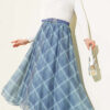 Checkered Belted Chiffon Skirt Indigo all'ingrosso skirt view 2 - Hicabistan fabbrica Turchia