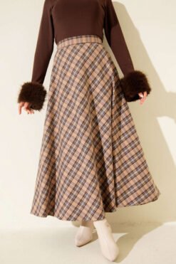 Plaid Flared Skirt en gros skirt - Hicabistan usine Turquie