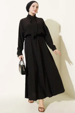 Plaid Collar Tied Skirt Set Black