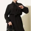 Plaid Collar Tied Skirt Set Black wholesale clothing set view 2 - Hicabistan Turkey factory