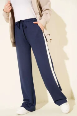 Striped Drawstring Pants Navy Blue