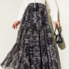 Ethnic Pattern Layered Chiffon Skirt Black groothandel skirt - Hicabistan Turkije fabriek