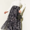 Ethnic Pattern Layered Chiffon Skirt Black all'ingrosso skirt view 2 - Hicabistan fabbrica Turchia