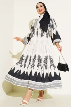 Ethnic Pattern Button Dress Black en gros dress - Hicabistan usine Turquie