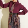 Ethnic Patterned Chiffon Skirt Set Burgundy