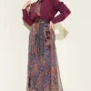 Ethnic Patterned Chiffon Skirt Set Burgundy wholesale clothing set view 2 - Hicabistan Turkey factory