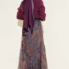 Ethnic Patterned Chiffon Skirt Set Burgundy wholesale clothing set view 3 - Hicabistan Turkey factory