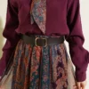 Ethnic Patterned Chiffon Skirt Set Burgundy wholesale clothing set view 4 - Hicabistan Turkey factory