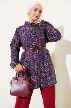 Alternative view of Ethnic Patterned Belted Two-Piece Set Plum
