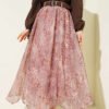 Ethnic Patterned Belted Chiffon Skirt Mink