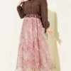 Ethnic Patterned Belted Chiffon Skirt Mink al por mayor skirt view 2 - Hicabistan fábrica Turquía