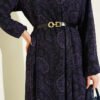Ethnic Print Belted Ruffled Dress Purple all'ingrosso dress view 4 - Hicabistan fabbrica Turchia