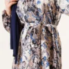 Ethnic Patterned Belted Satin Dress Blue wholesale dress view 4 - Hicabistan Turkey factory