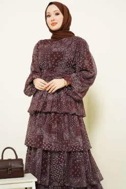 Vue alternative de Ruffle Pattern Layered Dress Brown