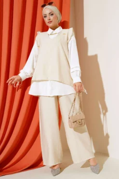 Ruffled Three-Piece Set Beige