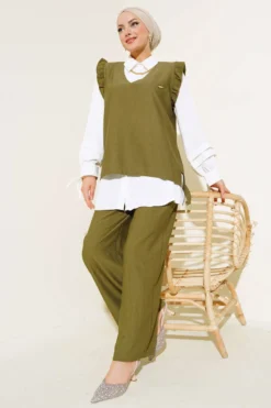 Ruffled Three-Piece Set Khaki