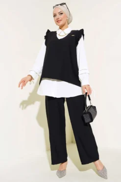Ruffled Three-Piece Set Black