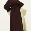 Ruffle Strap Tie Waist Dress Brown