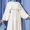 Ruffle Strap Tie Waist Dress Ecru wholesale dress view 2 - Hicabistan Turkey factory