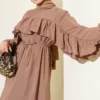 Ruffle Strap Tie Waist Dress Mink بالجملة dress view 2 - Hicabistan مصنع تركيا